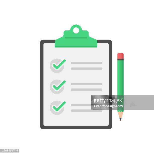 checklist, clipboard and pencil icon flat design on white background. - flat design stock illustrations