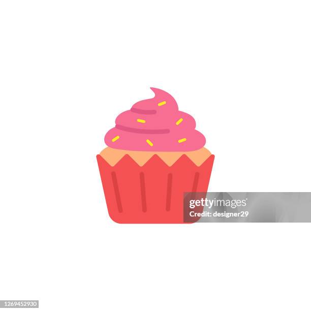 ilustraciones, imágenes clip art, dibujos animados e iconos de stock de cupcake icon flat design. - magdalena con glaseado