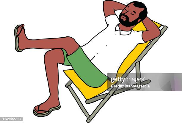 hindu man with a beard resting on a deck chair - spring break stock illustrations