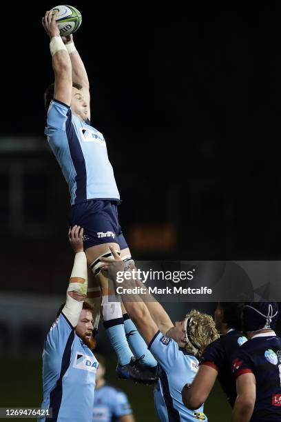 Jack Dempsey of the Waratahs wins a lineout during the round nine Super Rugby AU match between the Waratahs and the Melbourne Rebels at Leichhardt...