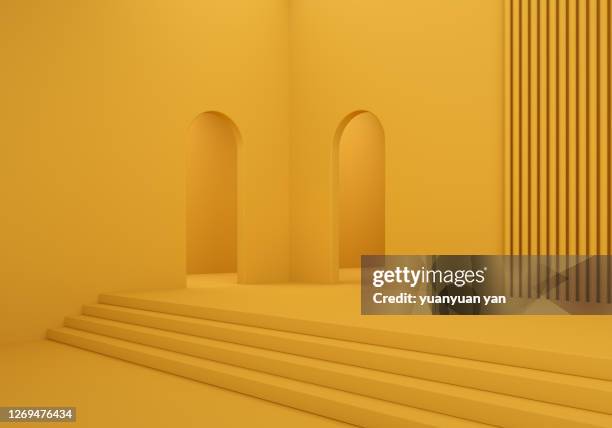 3d rendering interior background - amarillo color fotografías e imágenes de stock