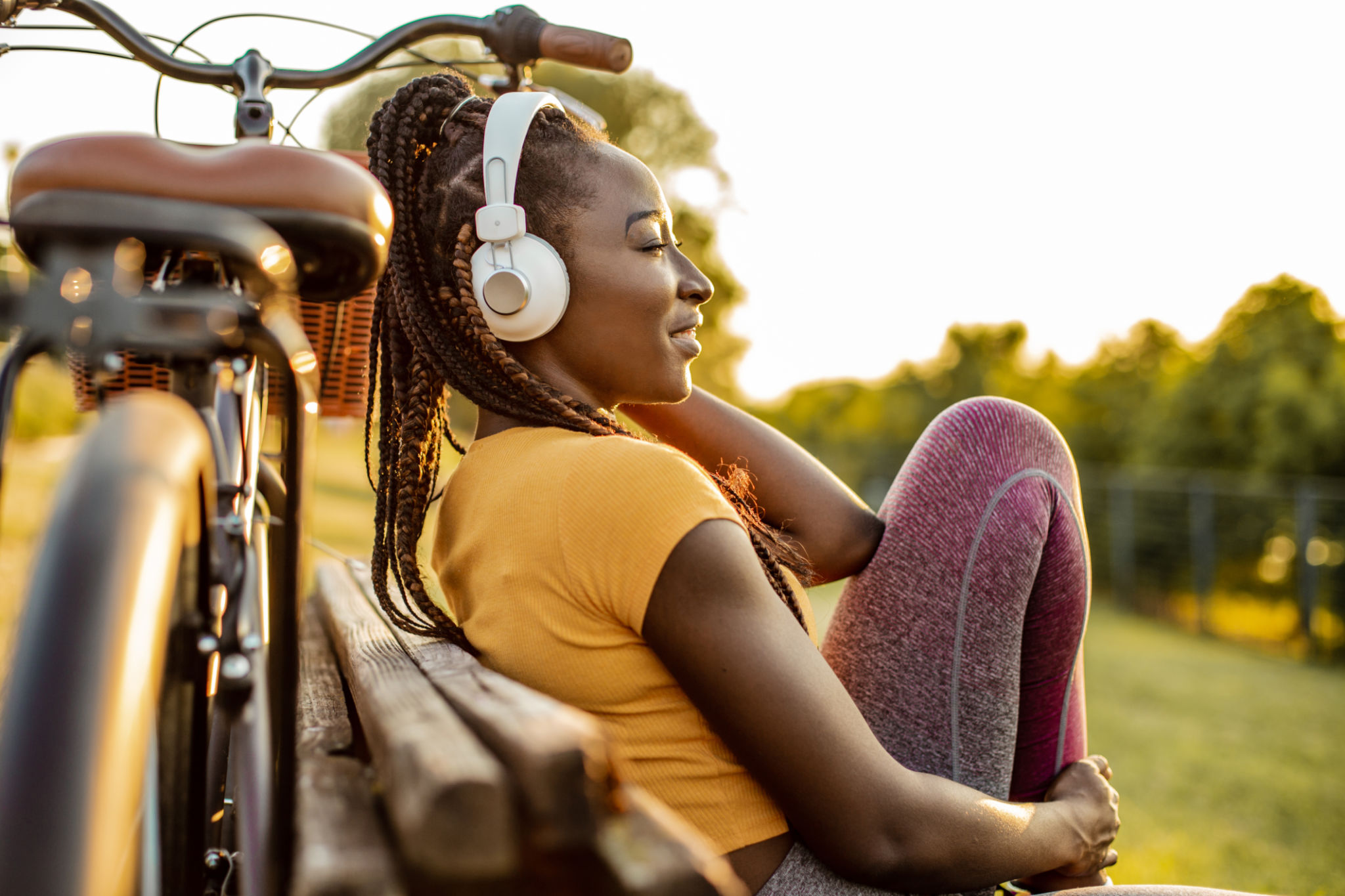 Young African American woman is relaxing in nature Young African American woman is relaxing in nature