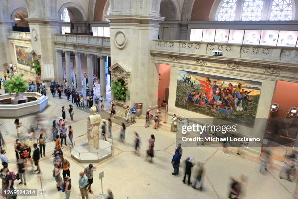 People roam around the entrance on reopening day at The Metropolitan Museum of Art on August 29, 2020 in New York City. Museums and cultural...