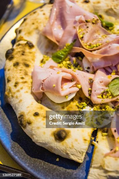 pizza with mortadella - mortadella stock pictures, royalty-free photos & images