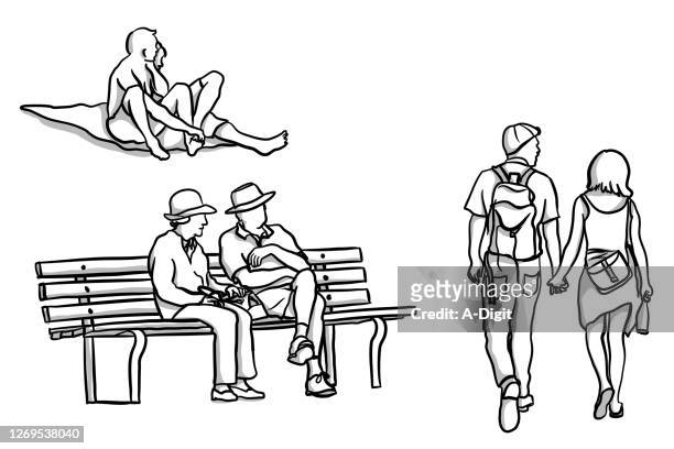 old and young couples - sun hat stock illustrations