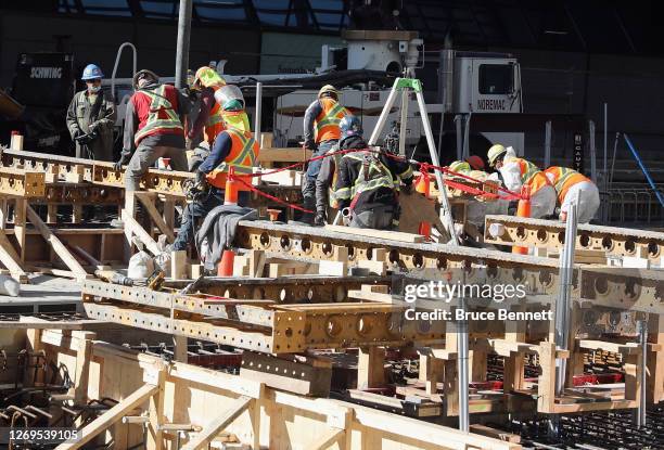 Construction continues on the LRT - Light Rail Transit through the city centre as photographed on August 28, 2020 in Edmonton, Alberta, Canada.
