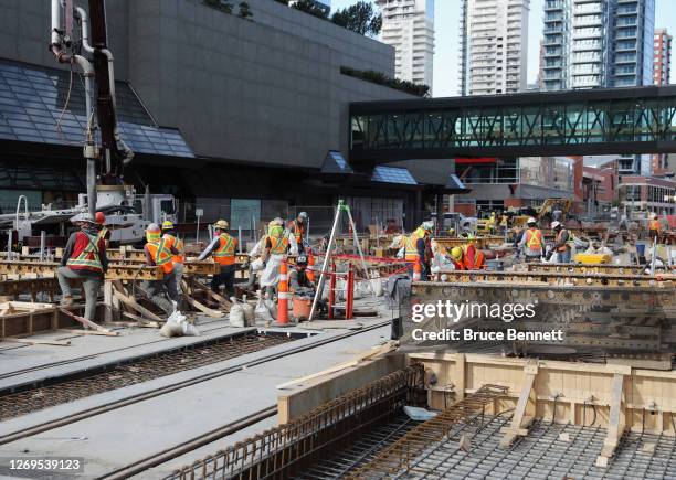 Construction continues on the LRT - Light Rail Transit through the city centre as photographed on August 28, 2020 in Edmonton, Alberta, Canada.