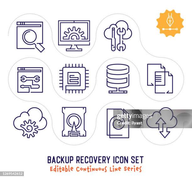 backup recovery editable continuous line icon pack - continuous icon stock illustrations