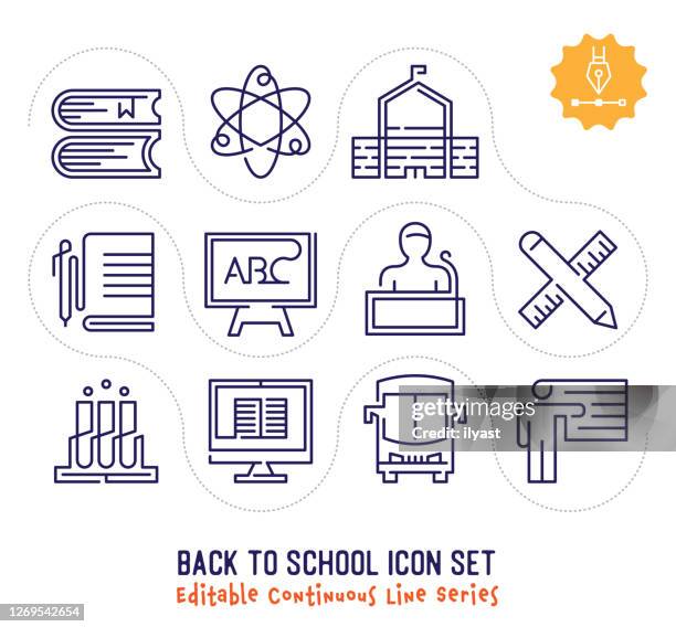 back to school editable continuous line icon pack - continuous-learning-icon stock illustrations