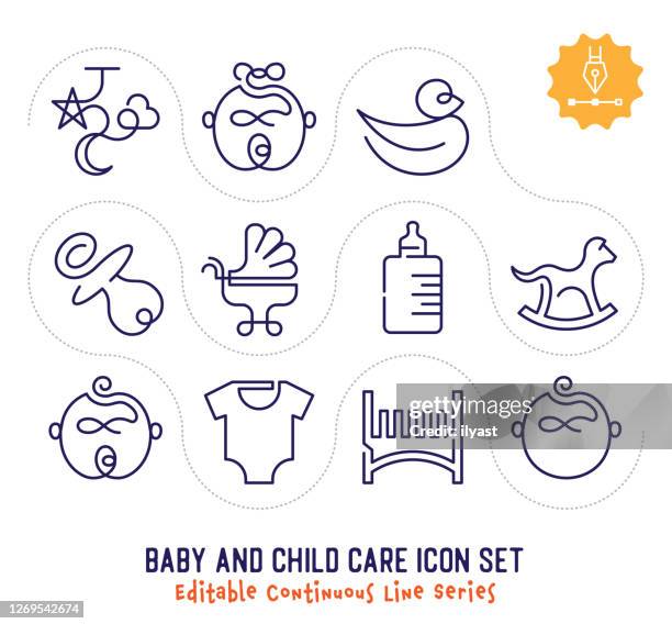 baby & child care editable continuous line icon pack - continuous-learning-icon stock illustrations