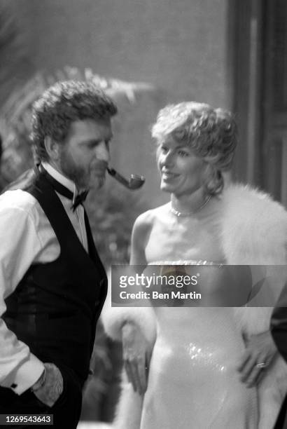 Robert Foxworth and Susan Sullivan preparing for a scene with Lana Turner on the set of Falcon Crest, October 25, 1982.