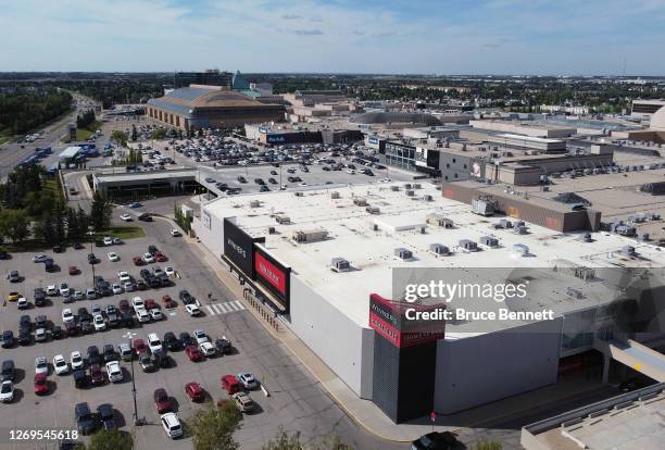 This aerial view from a drone of the West Edmonton Mall as photographed on August 28, 2020 in Edmonton, Alberta, Canada. The mall is the 23rd largest...