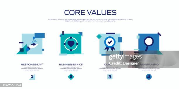 core values related process infographic template. process timeline chart. workflow layout with linear icons - data driven culture stock illustrations