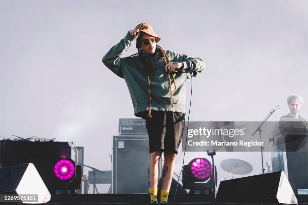 Spanish rapper Craneo performs on stage at Autocine Madrid RACE on August 29, 2020 in Madrid, Spain.