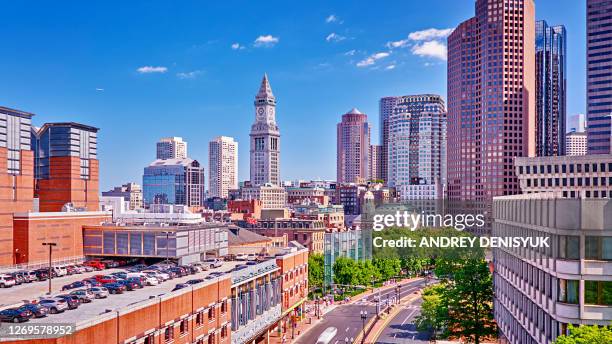 aerial view of boston city street. remarkable architecture, tall skyscrapers, financial district. - boston massachusetts landmark stock pictures, royalty-free photos & images