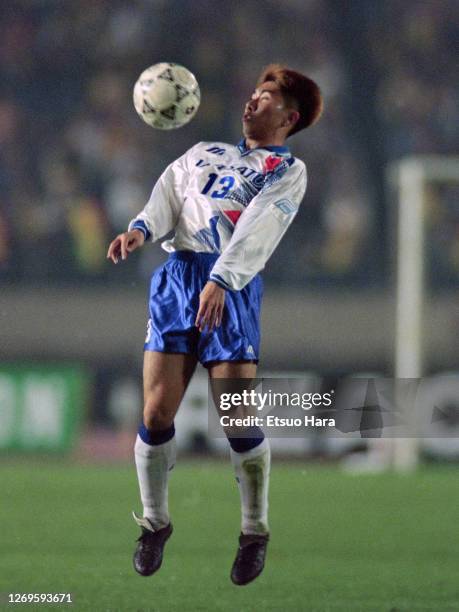 Masakiyo Maezono of Yokohama Flugels in action during the J.League Nicos Series match between JEF United Ichihara and Yokohama Flugels at the...