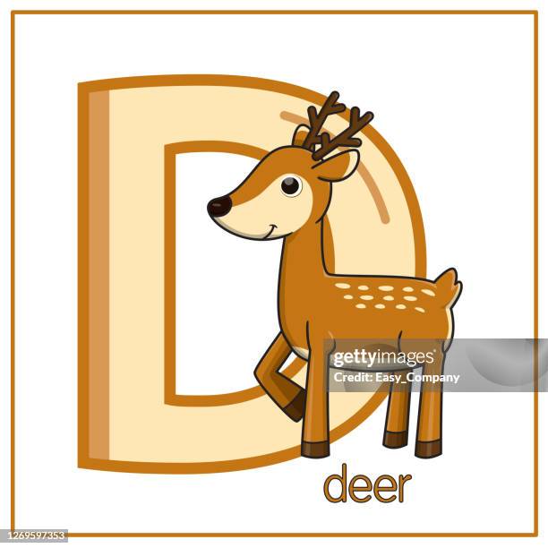 vector illustration of deer isolated on a white background. with the capital letter d for use as a teaching and learning media for children to recognize english letters or for children to learn to write letters used to learn at home and school. - sika deer stock illustrations