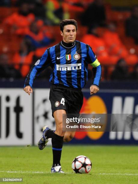 Javier Zanetti of Inter Milan in action during the UEFA Champions League Group F match between Inter Milan and Dynamo Kyiv at the Stadio Giuseppe...