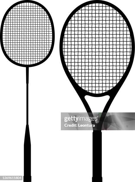 stockillustraties, clipart, cartoons en iconen met badminton racket en tennis racket silhouetten - racket