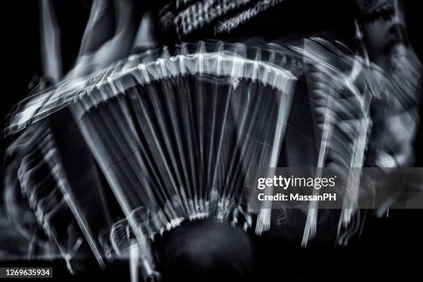 dynamic scene of a musician playing the bandoneon - tango black stock-fotos und bilder