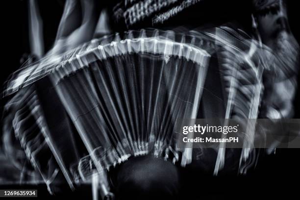 dynamic scene of a musician playing the bandoneon - tango black stock pictures, royalty-free photos & images