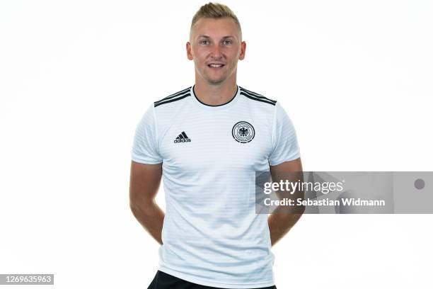 Alexander Basiel poses during the Germany Beach Soccer National Team presentation on August 29, 2020 in Frankfurt, Germany.