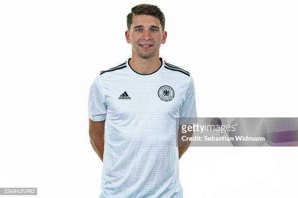 Marcel Nowak poses during the Germany Beach Soccer National Team presentation on August 29, 2020 in Frankfurt, Germany.