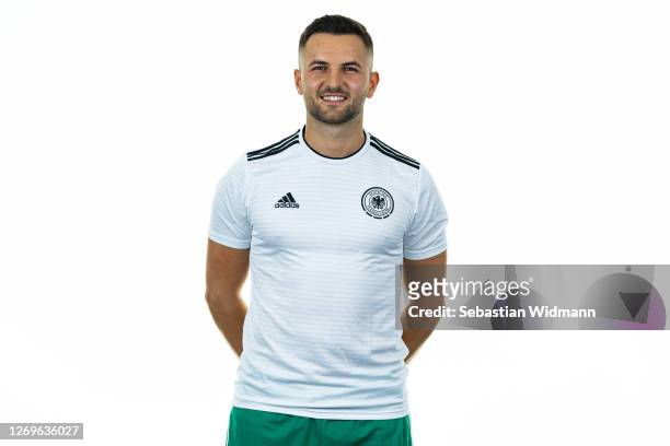 Valon Beqiri poses during the Germany Beach Soccer National Team presentation on August 29, 2020 in Frankfurt, Germany.