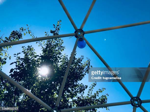 cinematic geodesic domes with blue sky - dome stock pictures, royalty-free photos & images