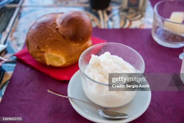 sicilian breakfast, granita and brioche - sorbetto foto e immagini stock
