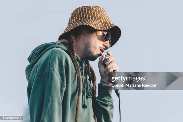 Spanish rapper Craneo performs on stage at Autocine Madrid RACE on August 29, 2020 in Madrid, Spain.