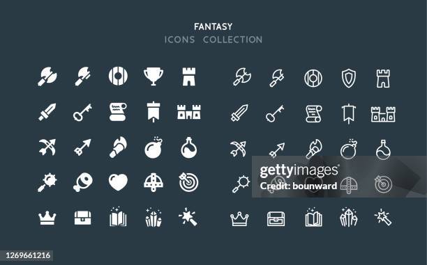 flat & line fantasy rpg icons - crystal stock illustrations