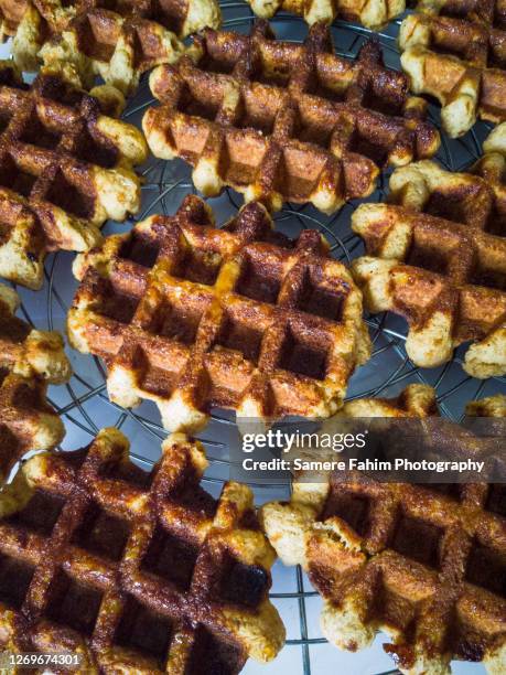 liege waffles freshly baked - waffles stock pictures, royalty-free photos & images