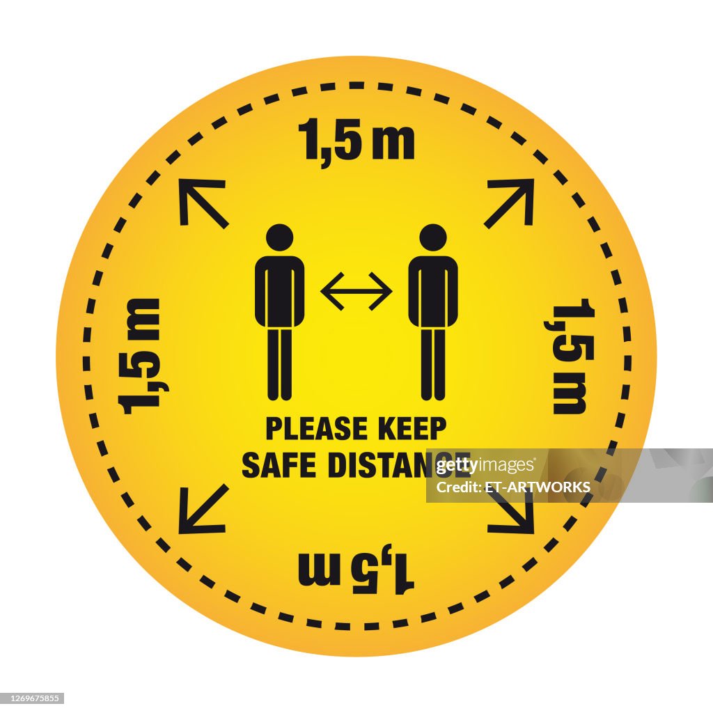 Sign Following Distance 5m Warning Sign Please Keep Safe Distance 1 5m High-Res Vector Graphic ...
