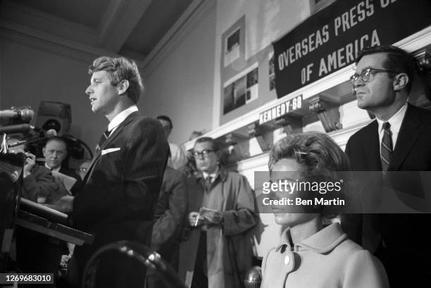 American politician Robert F Kennedy addressing the Overseas Press Club, New York, US, April 1st ,1968.