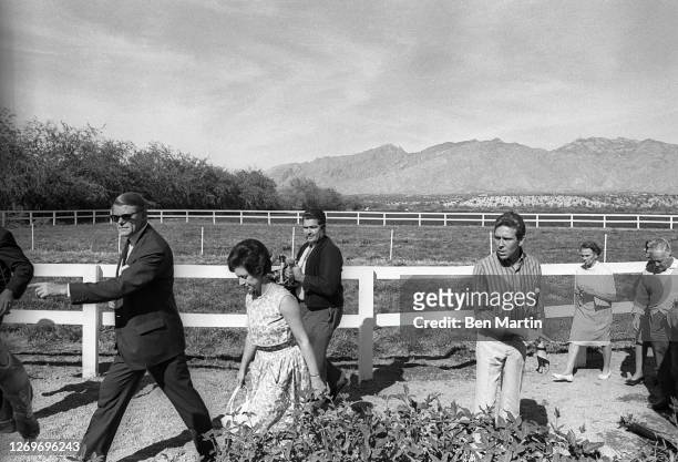 Princess Margaret and Lord Snowdon, with actor Roddy McDowell in their entourage, during their visit at the Sonoita ranch, Tucson, Arizona, November...