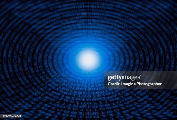 abstract, illustration binary code rendering for blue circle pattern background. futuristic technology concepts. - binary code circle stock pictures, royalty-free photos & images