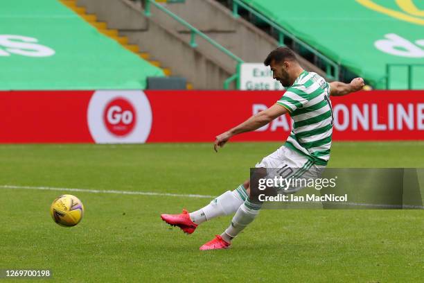 Albian Ajeti of Celtic scores his team's second goal during the Ladbrokes Scottish Premiership match between Celtic and Motherwell at Celtic Park on...