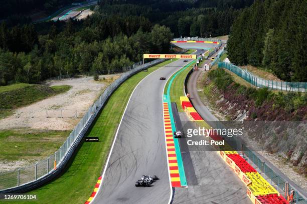 General view of track action during the F1 Grand Prix of Belgium at Circuit de Spa-Francorchamps on August 30, 2020 in Spa, Belgium.