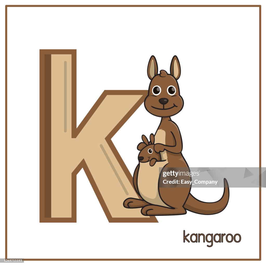 Vector Illustration Of Kangaroo Isolated On A White Background With The  Capital Letter K For Use As A Teaching And Learning Media For Children To  Recognize English Letters Or For Children To