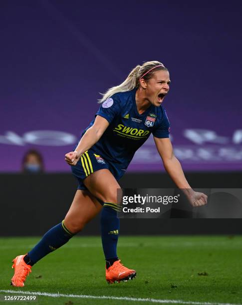 Eugenie Le Sommer of Olympique Lyon celebrates after scoring her team's first goal during the UEFA Women's Champions League Final between VfL...