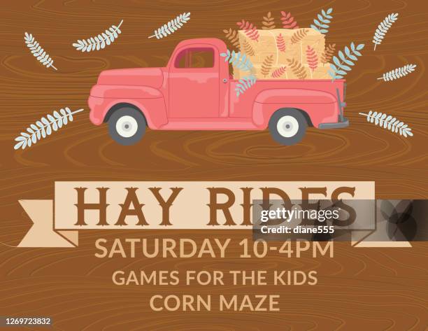 fall harvest pickup truck - pumpkin picking stock illustrations