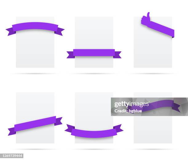 Purple Ribbon Label Set Of Purple Ribbons On Blank White Labels Design Elements High-Res ...