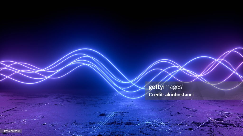 3d abstract background with ultraviolet neon lights and wavy lines