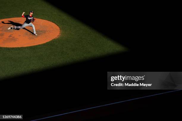 Daniel Hudson of the Washington Nationals pitches against the Boston Red Sox during the eighth inning at Fenway Park on August 30, 2020 in Boston,...