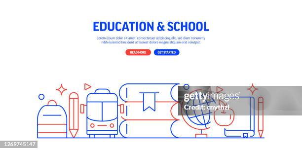 education and school related web banner line style. modern linear design vector illustration for web banner, website header etc. - group exercise class stock illustrations