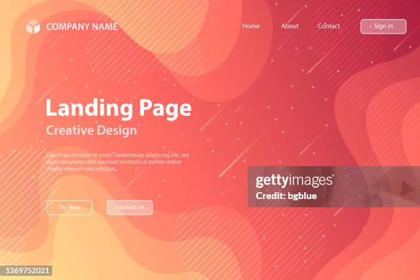 landing page template - fluid and geometric shapes composition - red gradient - beige abstract stock illustrations