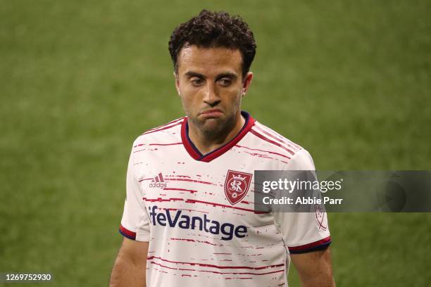 Giuseppe Rossi of Real Salt Lake reacts in the second half against the Portland Timbers at Providence Park on August 29, 2020 in Portland, Oregon.