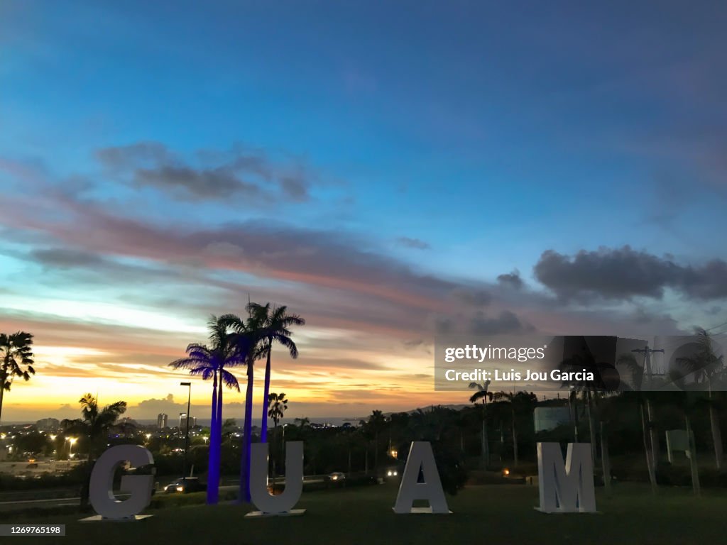 Guam letters sign next to airport