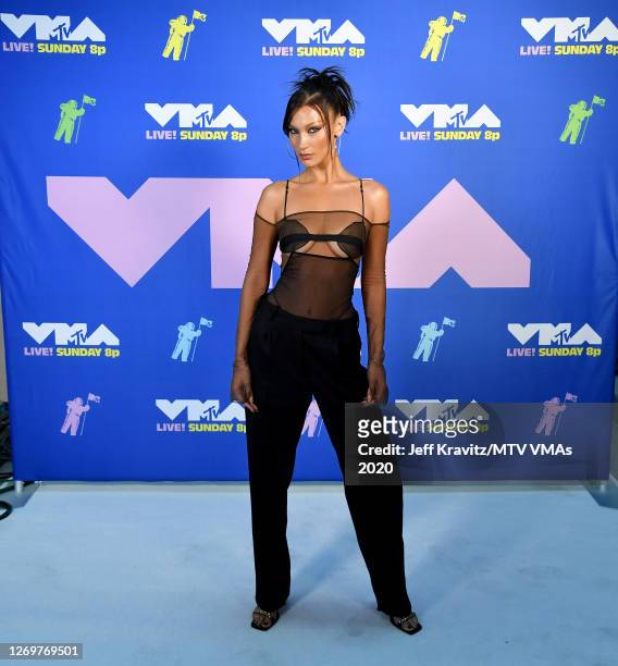Bella Hadid attends the 2020 MTV Video Music Awards, broadcast on Sunday, August 30, 2020 in New York City.